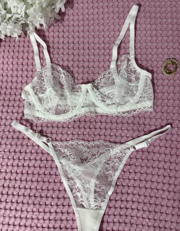 Beyaz Dantelli Bralet Takım