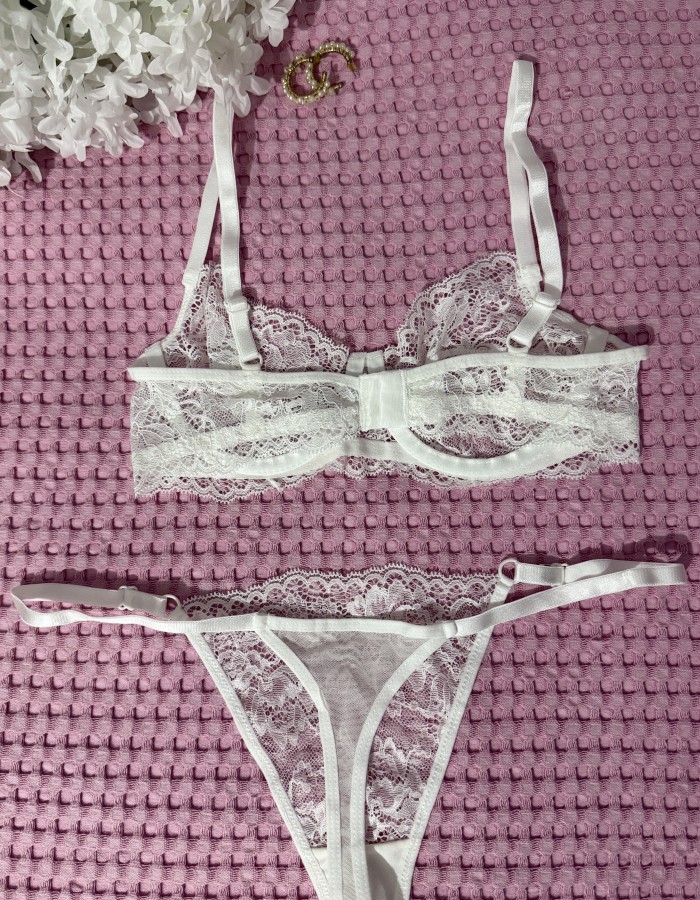 Beyaz Dantelli Bralet Takım