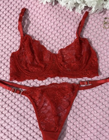 Kırmızı Dantelli Bralet Takım
