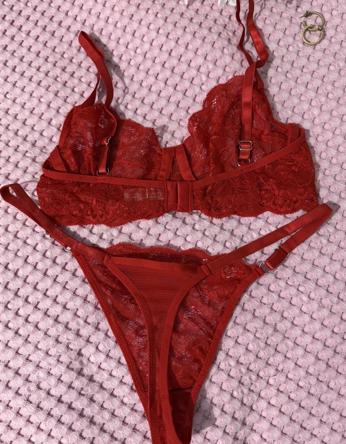 Kırmızı Dantelli Bralet Takım