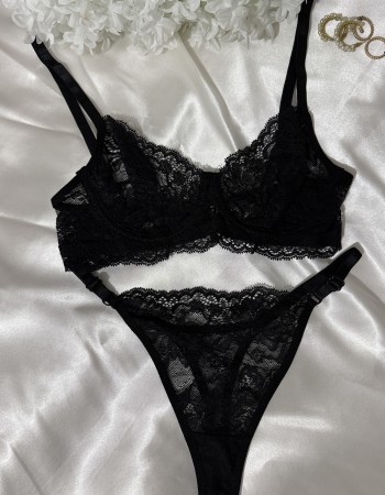 Siyah Dantelli Bralet Takım