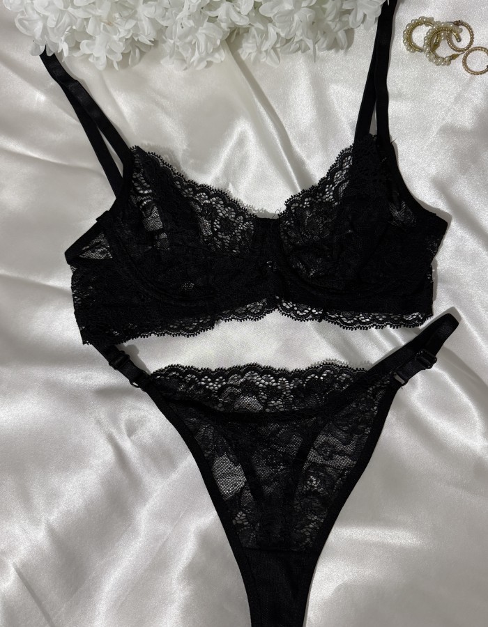 Siyah Dantelli Bralet Takım