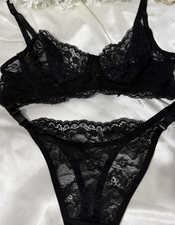 Siyah Dantelli Bralet Takım