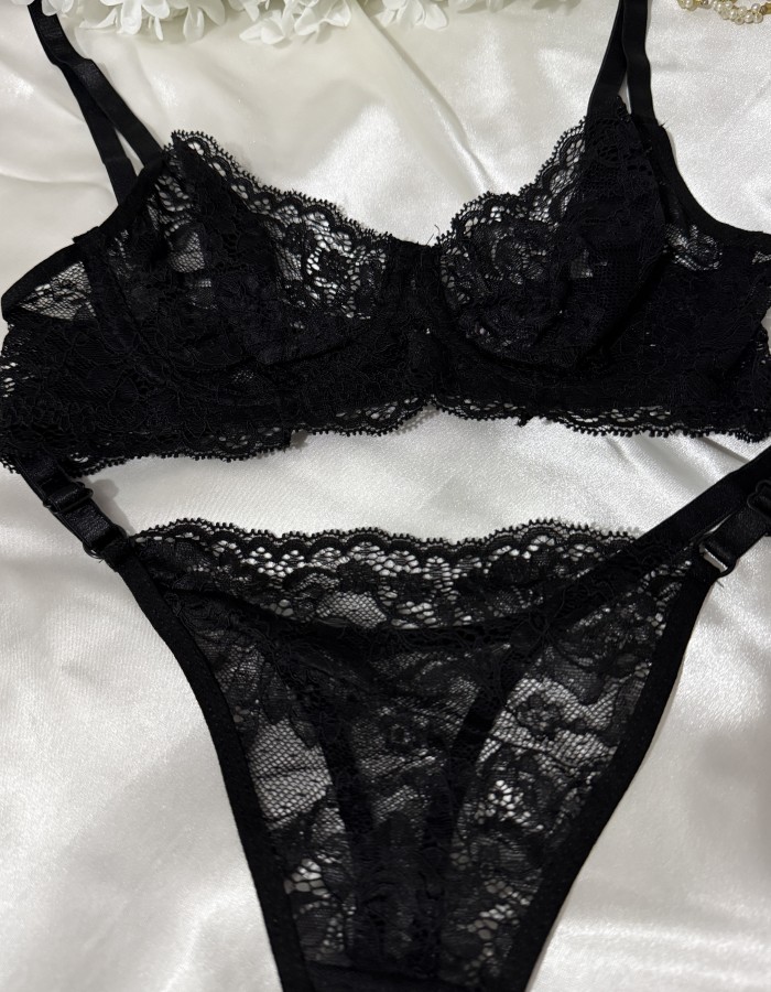 Siyah Dantelli Bralet Takım