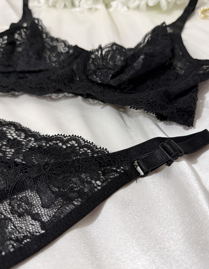 Siyah Dantelli Bralet Takım