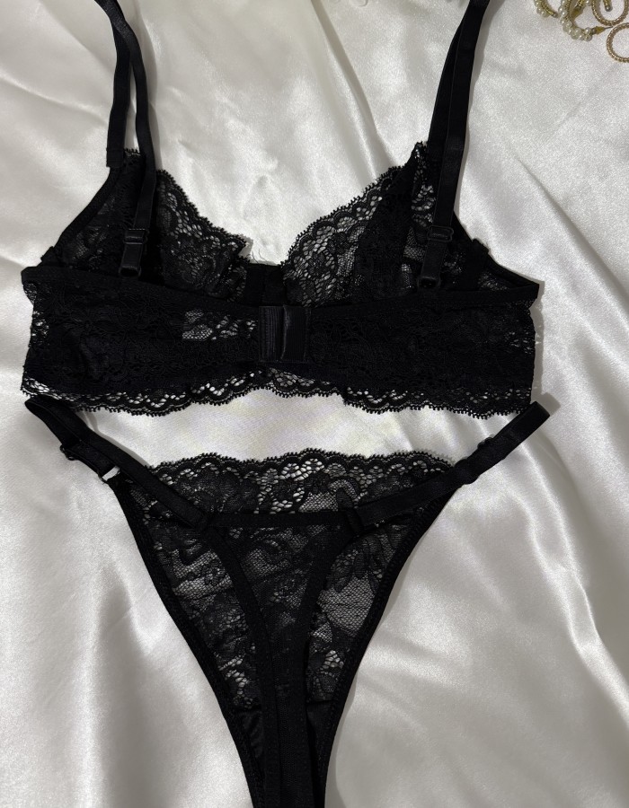 Siyah Dantelli Bralet Takım