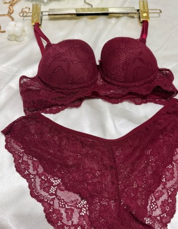 Bordo Dantel Sütyen Külot Takım