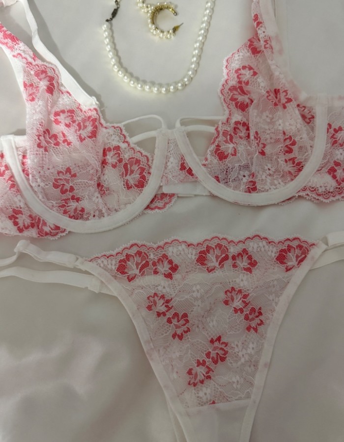 Pembe Kapsız Dantel Detaylı Sütyen Takımı