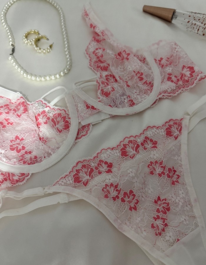 Pembe Kapsız Dantel Detaylı Sütyen Takımı
