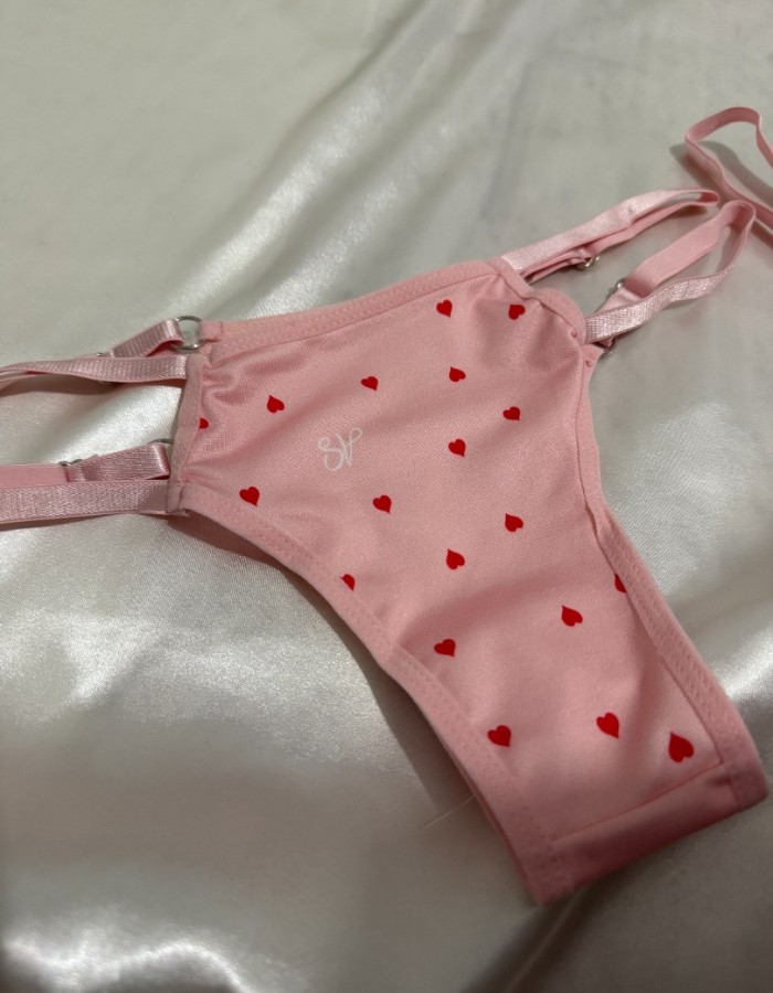 Kalp Desenli Pembe Bralet Takımı