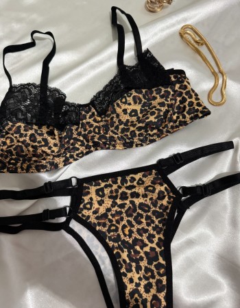 Leopar Desenli Bralet Takımı