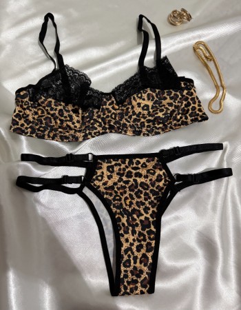 Leopar Desenli Bralet Takımı