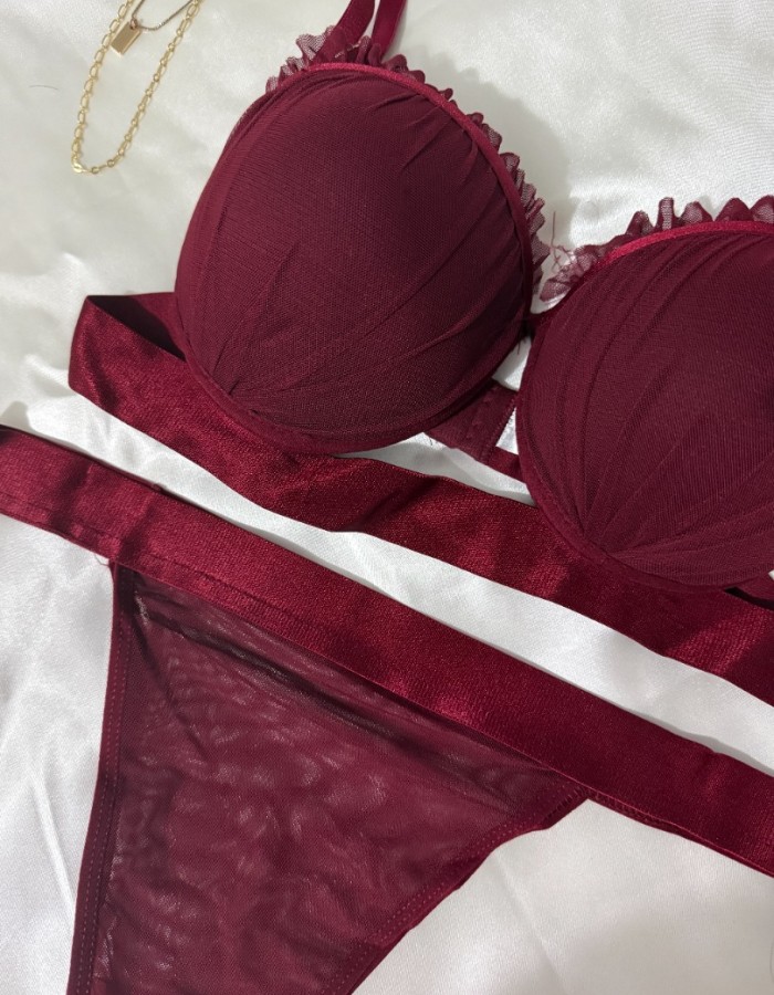 Bordo İstiridye Sütyen Takımı