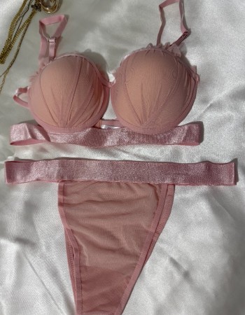 Pudra Pembe İstiridye Sütyen Takımı