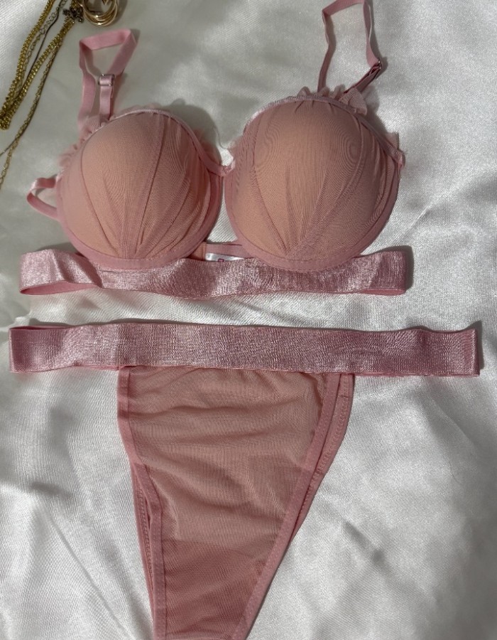 Pudra Pembe İstiridye Sütyen Takımı