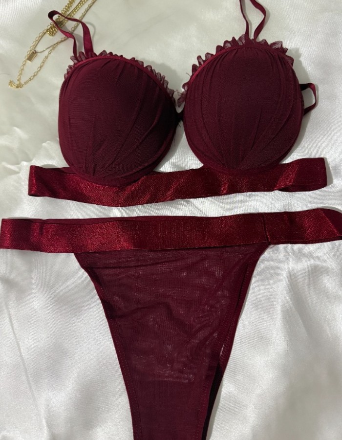 Bordo İstiridye Sütyen Takımı