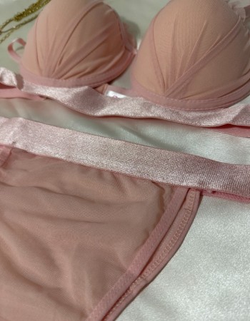 Pudra Pembe İstiridye Sütyen Takımı