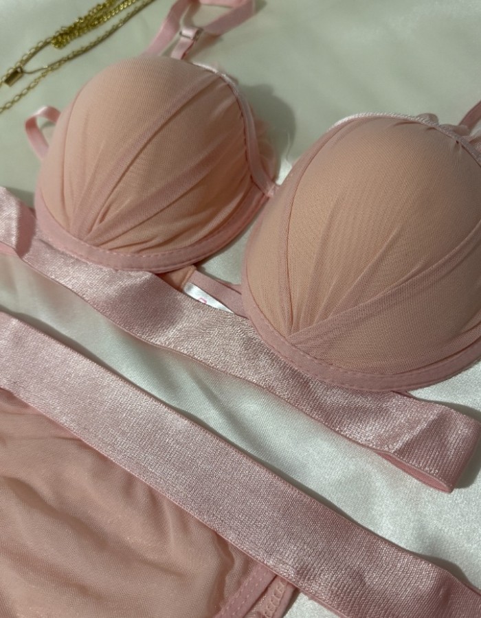 Pudra Pembe İstiridye Sütyen Takımı